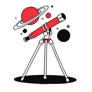 illustration of telescope with planets