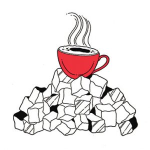 illustration of coffee with sugar cubes