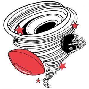 Illustration of tornado with football and helmet