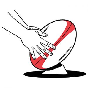 illustration of hands with rugby ball