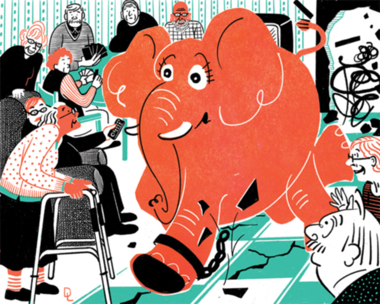 illustration of elephant rampaging through a nursing home