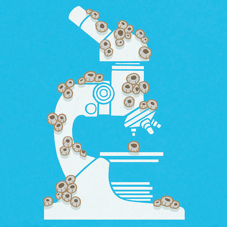 illustration of a microscope covered in barnacles