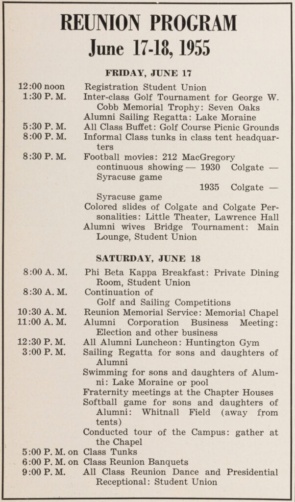 old newspaper with the reunion program for 1955