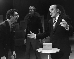 Robert Arthur ’49  laughing on the set of the Ed Sullivan