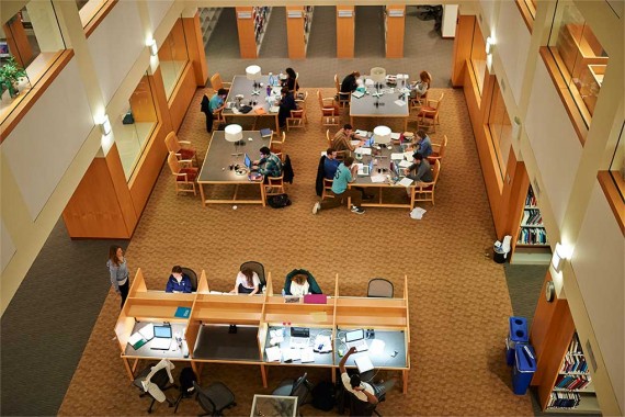 Students studying in the atrium of Case Library