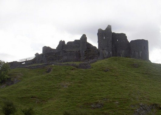 The ruins of Carreg Cennen castle atop a hill