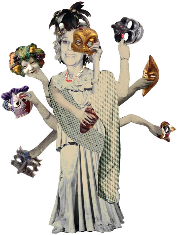 Illustration of Anita Johnston with many masks