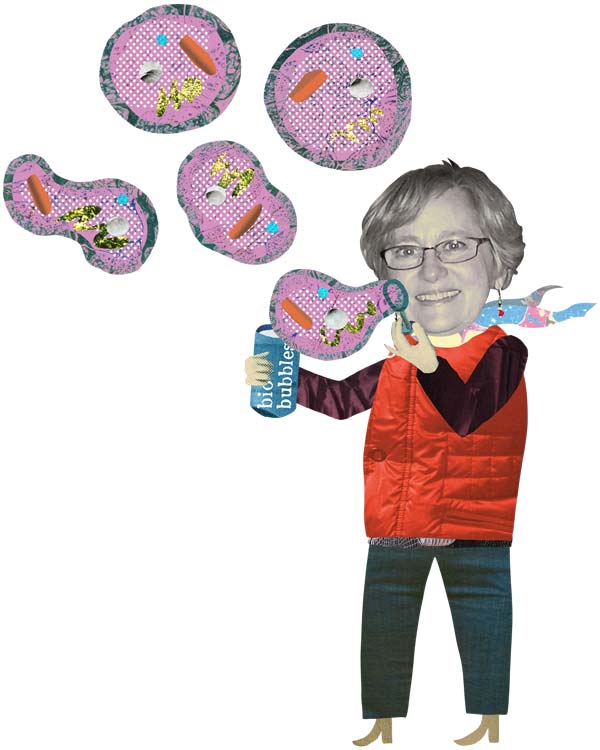 Illustration of Nancy Pruitt blowing bubbles