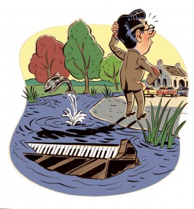 Cartoon of piano in Taylor Lake