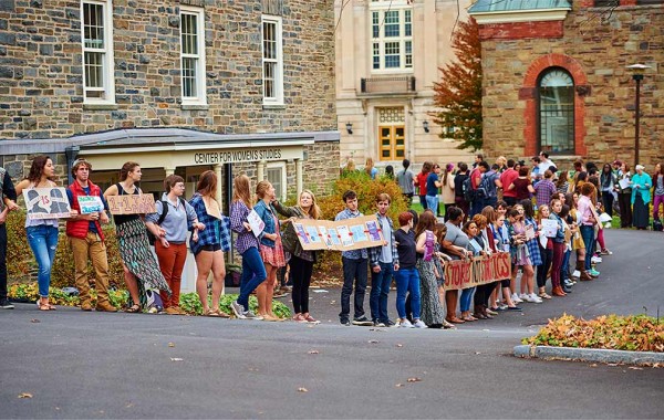 Students protest sexual violence outside the Center for Women's Studies