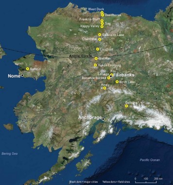 Map of research locations in Alaska