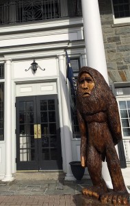 Carving of sasquatch outside the Colgate Inn