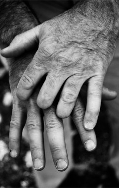 Black and white photo of hands