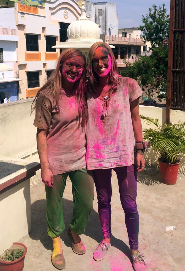 Kristin Kwasnik ’08 and Kristen Brodgesell ’09 covered in colored dyes