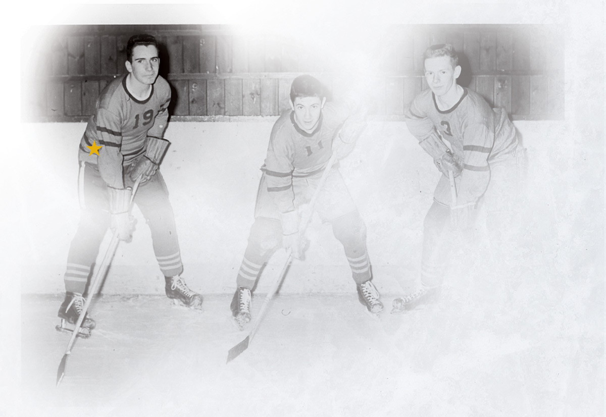 Steve Riggs on the ice as a teen with two teammates