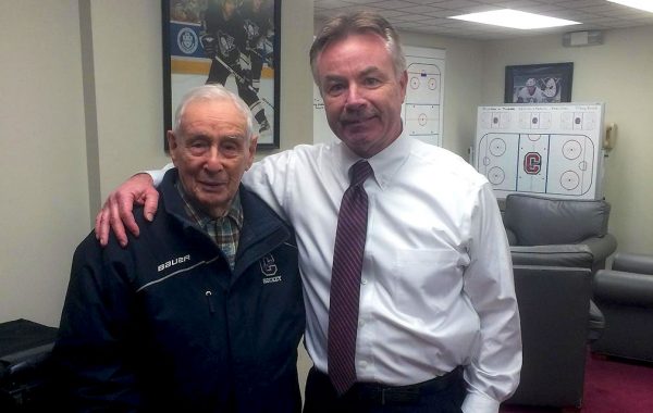 Stan Krohn with men's ice hockey coach Don Vaughan