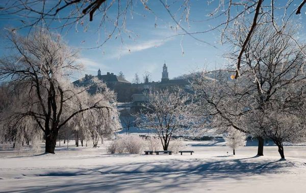 Winter scenic photo of campus.