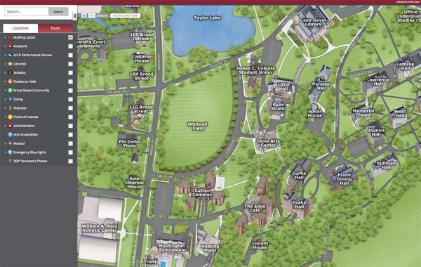 Screenshot of the online Colgate campus map .