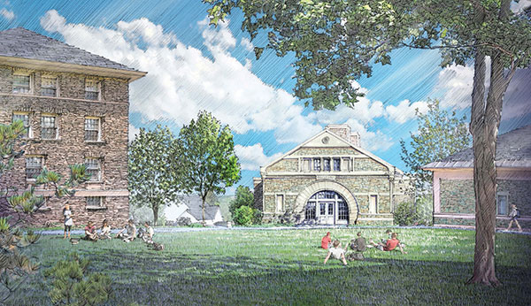 Artist's rendering of Benton Hall as seen from the Academic Quad
