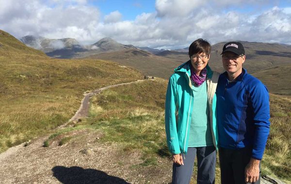 Jim ’84 and Susan Corkran Hutton ’83 on the West Highland Way in Scotland.