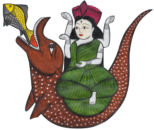 Illustrated goddess on the back of a sea creature