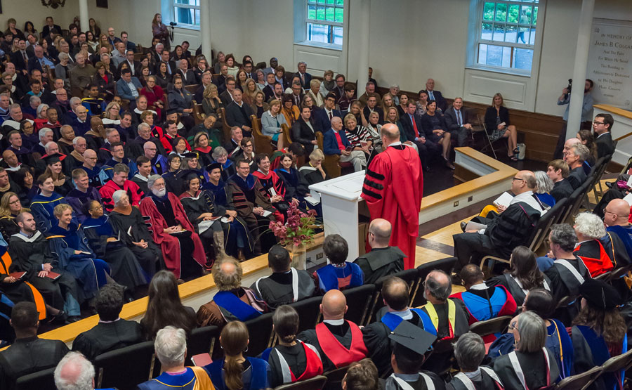 President Casey addresses a packed Colgate Memorial Chapel at his inauguration.