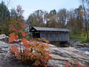 Covered bridge and fall foliage