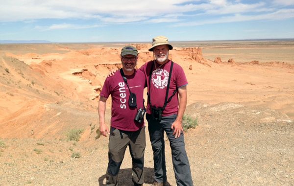 Gary Bletsch ’80 and Jim McCoy ’82 at Mongolia’s Flaming Cliffs