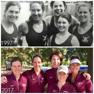Then and now: Colgate women's varsity boat team of 1997 recreates a 1997 photo in 2017