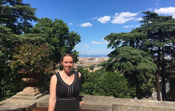 Rachel Mascetta '03 in front of scenic view of Rome