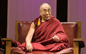 The Dalai Lama speaks in Colgate University's Sanford Field House