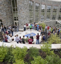 Students gather at the Ho Science Center which was built through the success of the Passion for the Climb campaign.