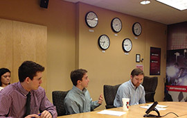Jimmy DeCicco ‘15 (left) with Troy Somero ‘06 (center) at an ESPN sales meeting.