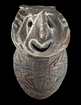 A vessel created by the Kwoma people of Papua New Guinea now on display at the Longyear Museum of Anthropology.