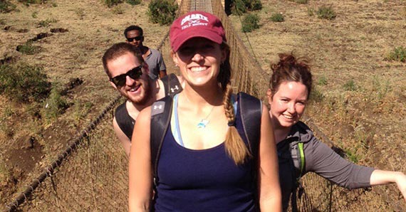 Kelsey Jensen '14 (center), with Josh Hair '14 and Professor Carrie Woods, traveled to Ethiopia during winter break.