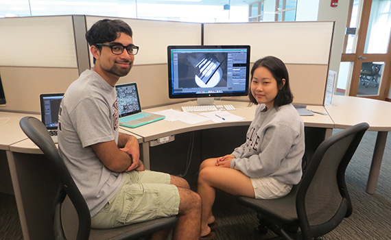 Eli Goberdon '16 and Junghyun Seo '16 worked with Professor Elodie Fourquet on a project to improve lighting in 3D environments.