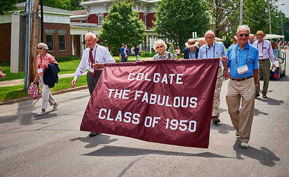 Members of the Class of 1950 march during the annual parade at Reunion. (Photo by Andrew Daddio)
