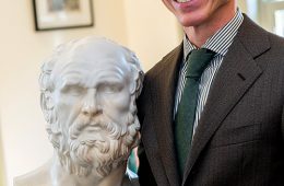 Philosophy professor Ulrich Meyer with bust of Plato