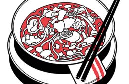 illustration of bowl of pho with chopsticks