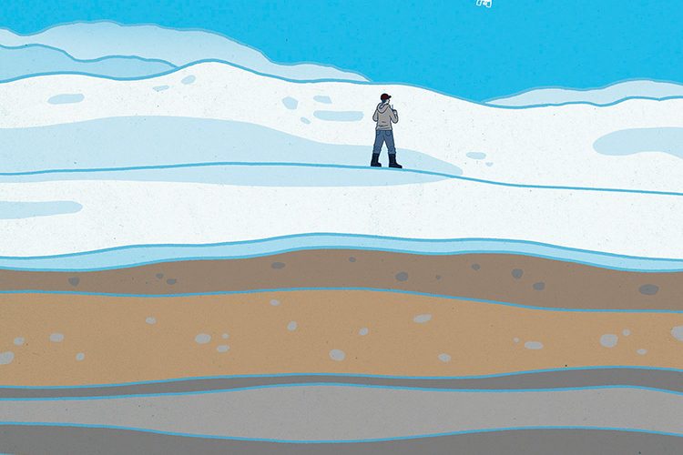 Illustration of sediment layers beneath snowy landscape