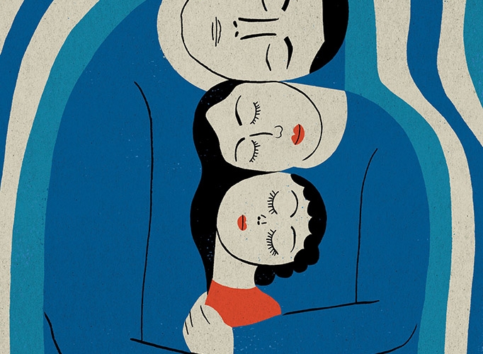 illustration of family embracing