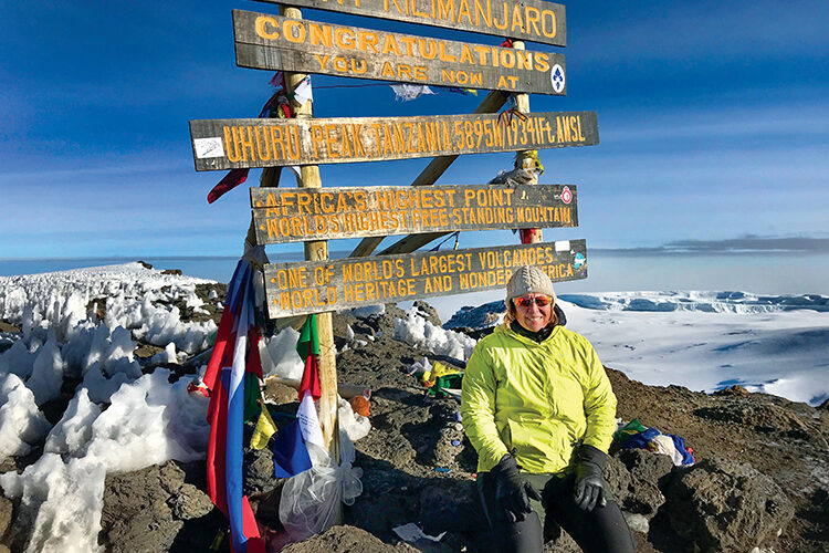 Sharon Feeney ’92 at the summit of Mt. Kilimanjaro