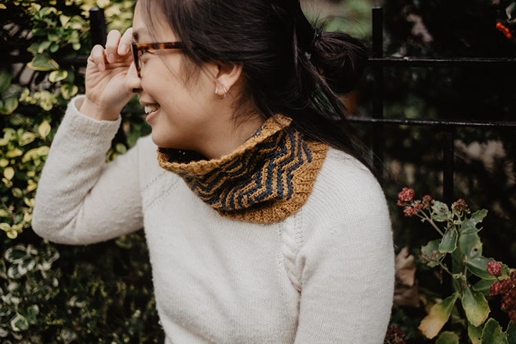 Alyson Chu wearing a knit scarf