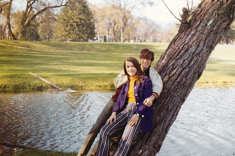 Lois and Gordon while they were at Colgate leaned up against a tree by Taylor Lake