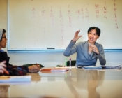Yukari Hirata teaches a class on Readings In Japanese in Lawrence Hall.