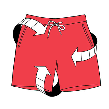 Illustration of swim trunks with a recycle symbol