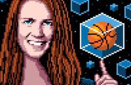 Pixelated illustration of alumna balanciing a basketball on her finger