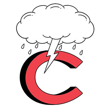 Thundercloud with rain and lightning over the Colgate 'C'
