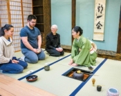 Professor performs a traditional Japanese tea ceremony for students and faculty