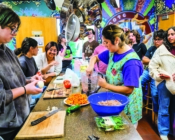Ellanah De La O ’24 teaches students how her Mexican-American family makes sopa de albondigas in the ALANA kitchen